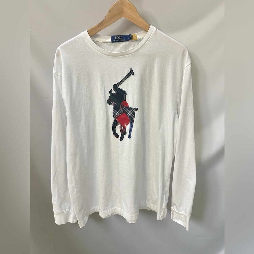 Polo Ralph Lauren Men’s Classic Fit Plaid Patchwork Pony T-Shirt White Sz L - Picture 3 of 6